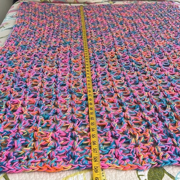 Colorful Open Stitch Crocheted Throw Blanket‎ - Picture 5 of 7